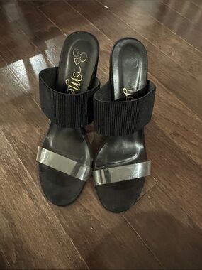 Black Slip-On Sandals with Clear Strap